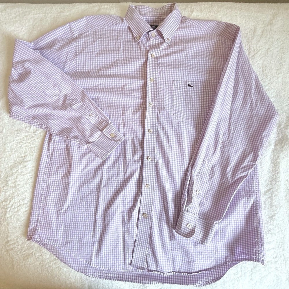 Vineyard Vines Mens XL ClassicFit Tucker Shirt Purple Gingham Long Sleeve Cotton